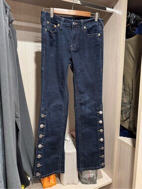 True Religion Dark Blue Flare Jeans with Decorative Buttons